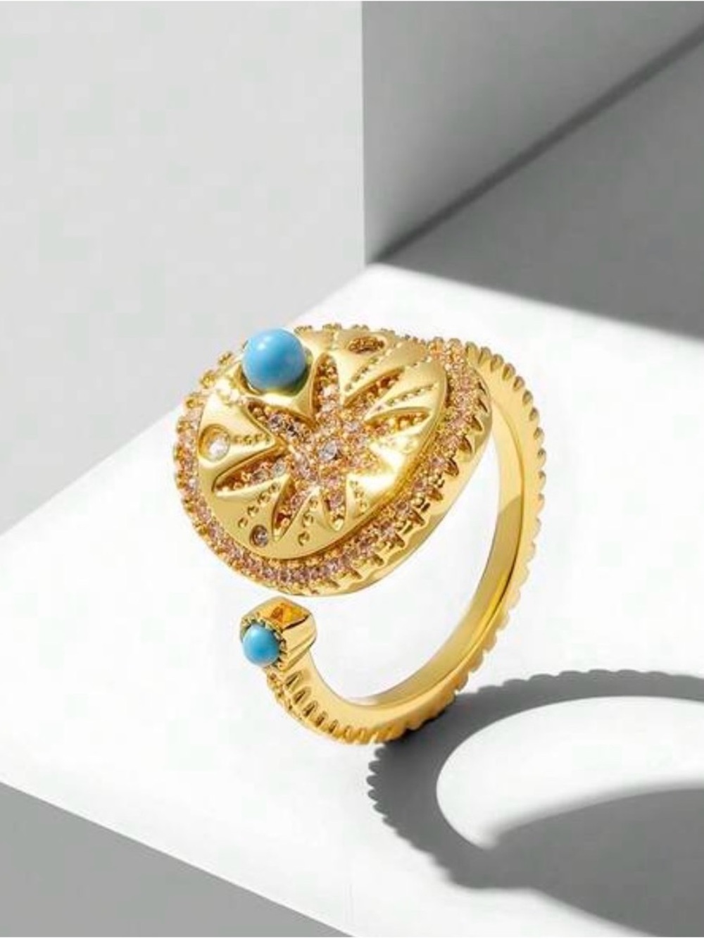 ✨ Gold Celestial Starburst Turquoise Adjustable Statement Ring